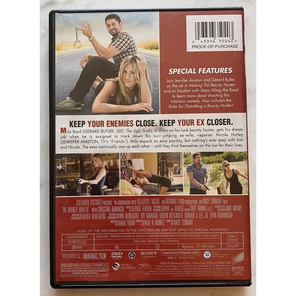 The Bounty Hunter (DVD, 2010) Starring Jennifer Aniston & Gerard Butler EUC - Picture 2 of 3